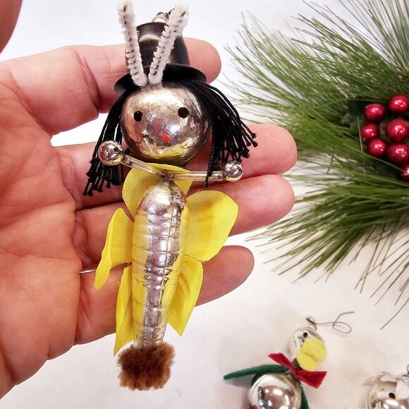 4 Vintage Pipe Cleaner & Glass? Figures People Christmas Ornaments Decorations - Picture 13 of 15